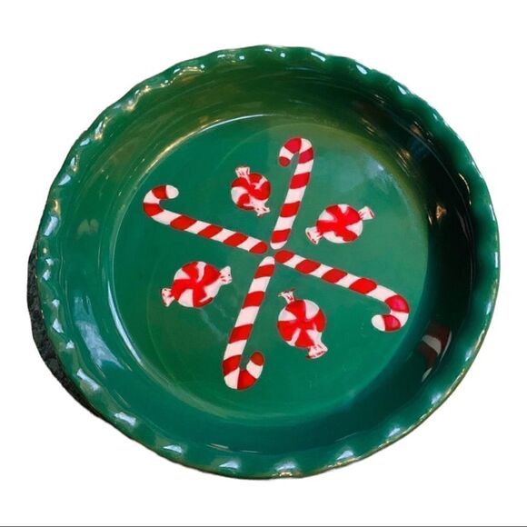 Green Candy Cane Pie Dish - Holiday - Picture 1 of 5